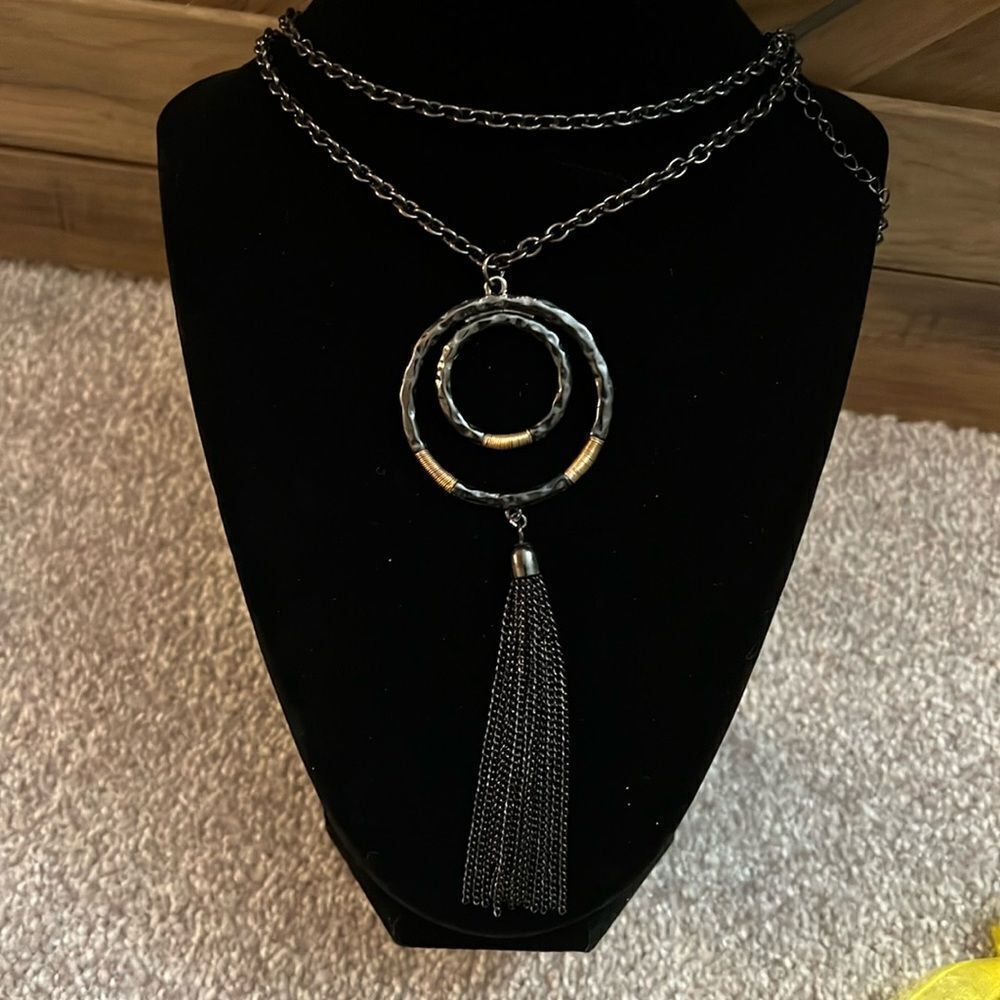 Gunmetal and gold long necklace